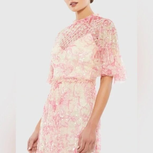 MAC DUGGAL 9148 Mini Dress Cocktail Flounce Sleeve Floral Embellished Size 4 NWT - Picture 2 of 8